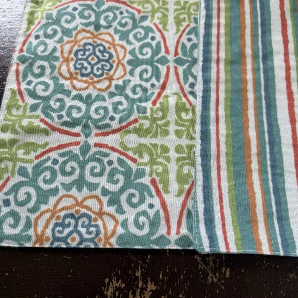 Set of 4 Medallion Tile Placemats Teal Green Orange Double Sided Reversible
